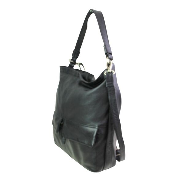 LARGE Tano BLACK GENUINE LEATHER HOBO SHOULDER BAG X-BODY HANDBAG PURSE - Picture 5 of 16